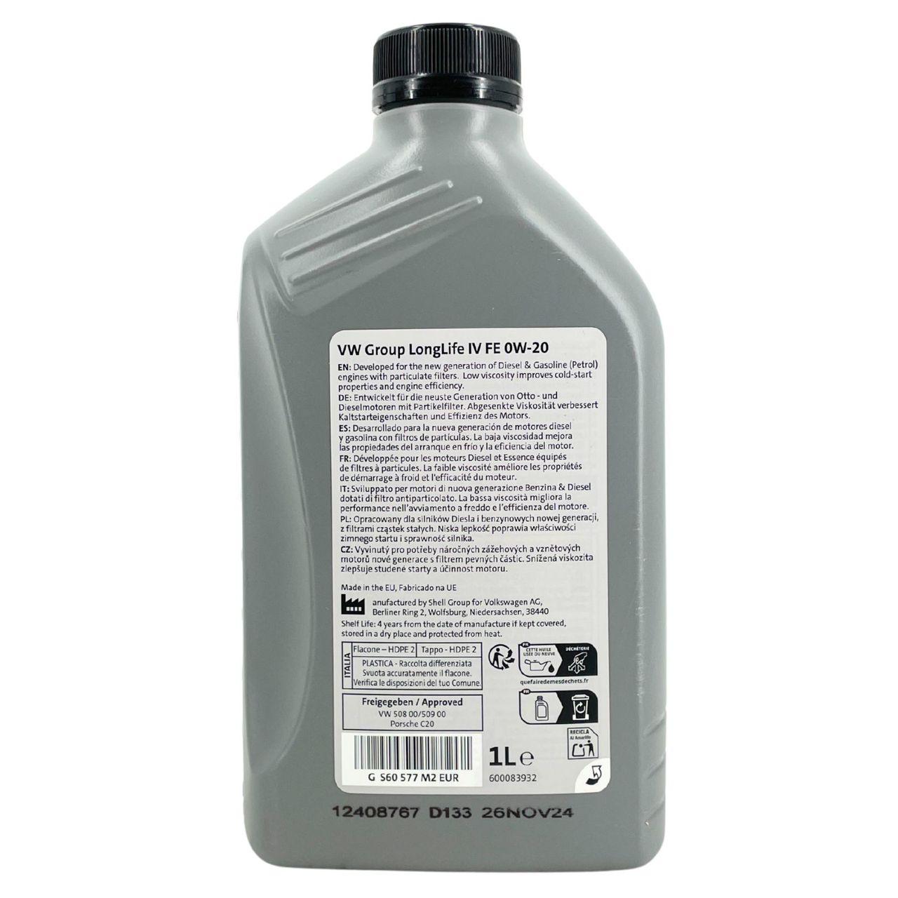 Original VW Audi Seat Skoda LongLife IV FE SAE 0W-20 508.00 / 509.00 1 Liter