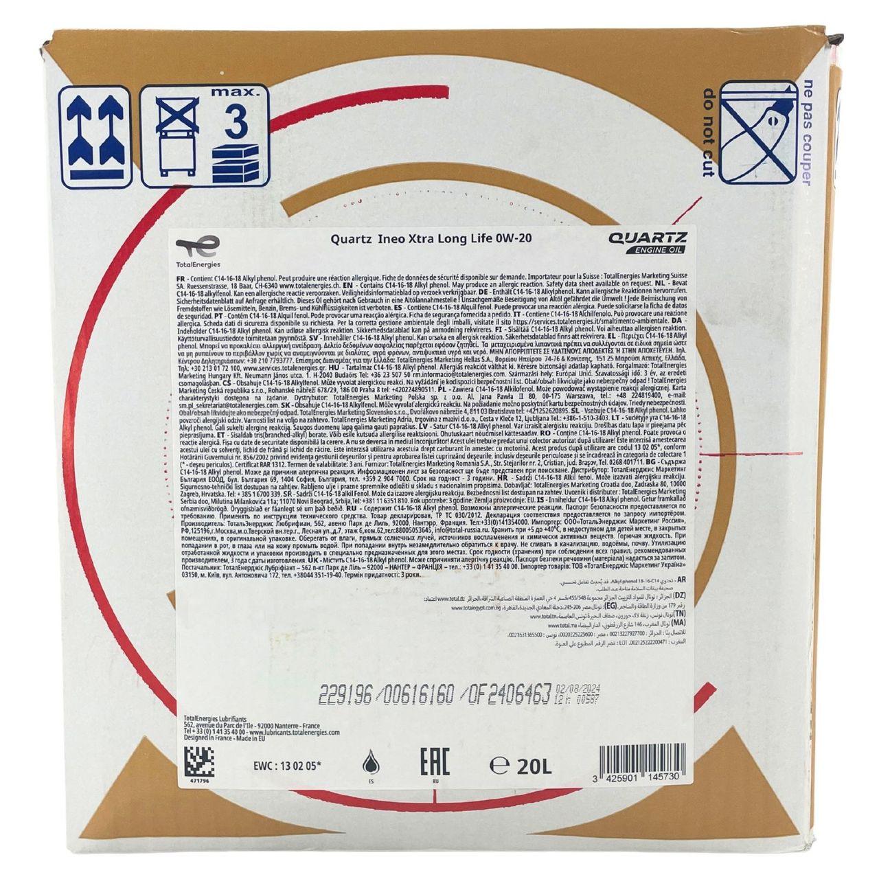 Total Quartz Ineo Xtra Longlife 0W-20 20 Liter BAG-IN Box
