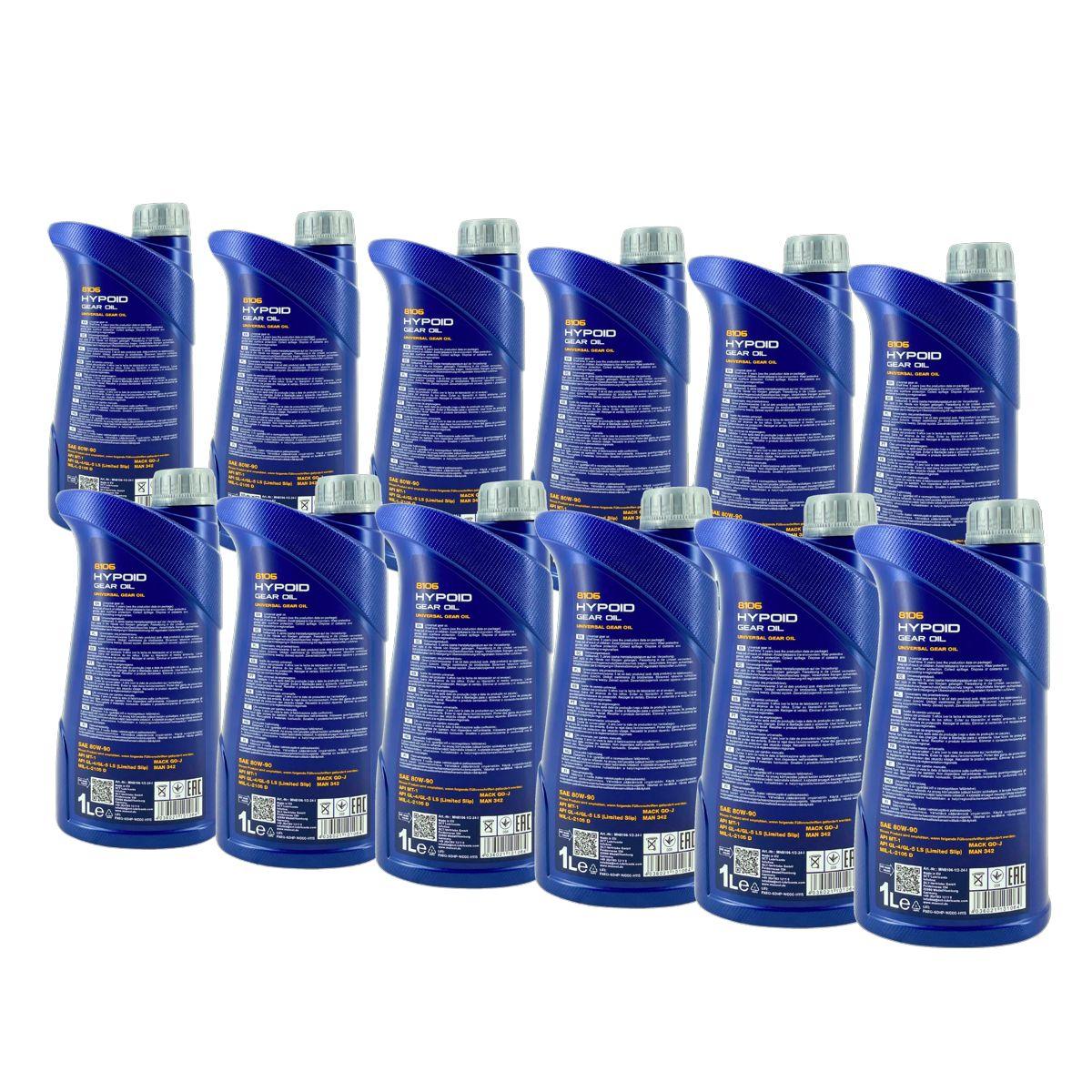 Mannol Hypoid Gear Oil Getriebeöl 80W-90 GL-4/GL-5 LS 12x1 Liter
