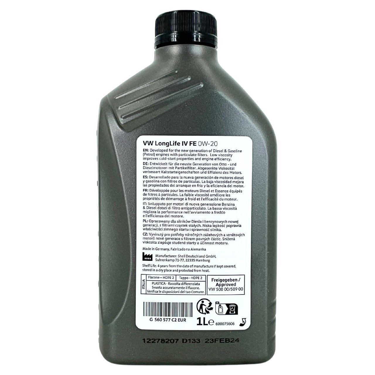 Original VW LongLife IV/4 FE SAE 0W-20 508.00 / 509.00 2x1 Liter