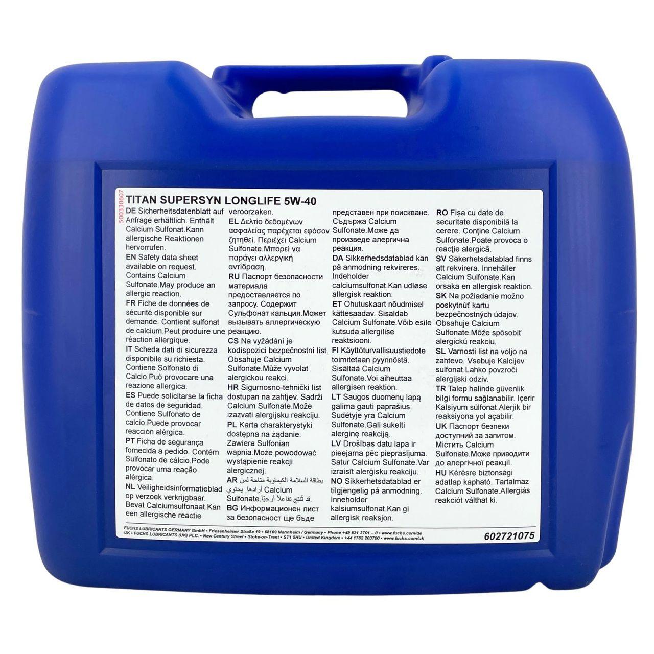 Fuchs Titan Supersyn Longlife 5W-40 20 Liter