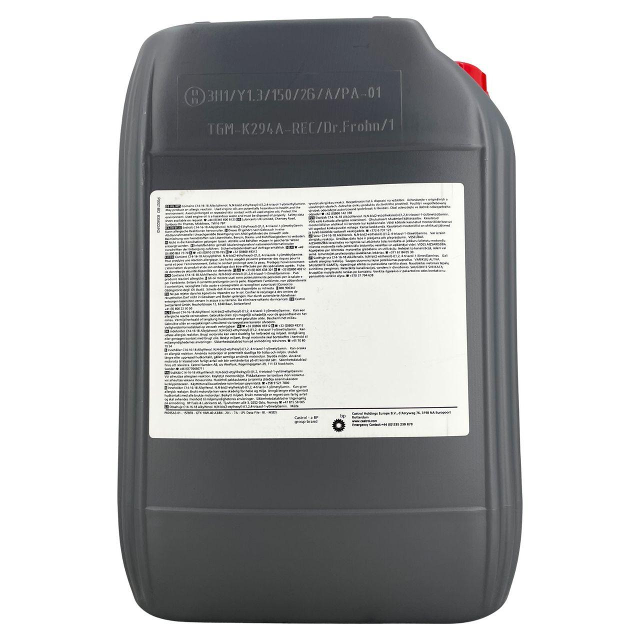 Castrol GTX 10W-40 A3/B4 20 Liter