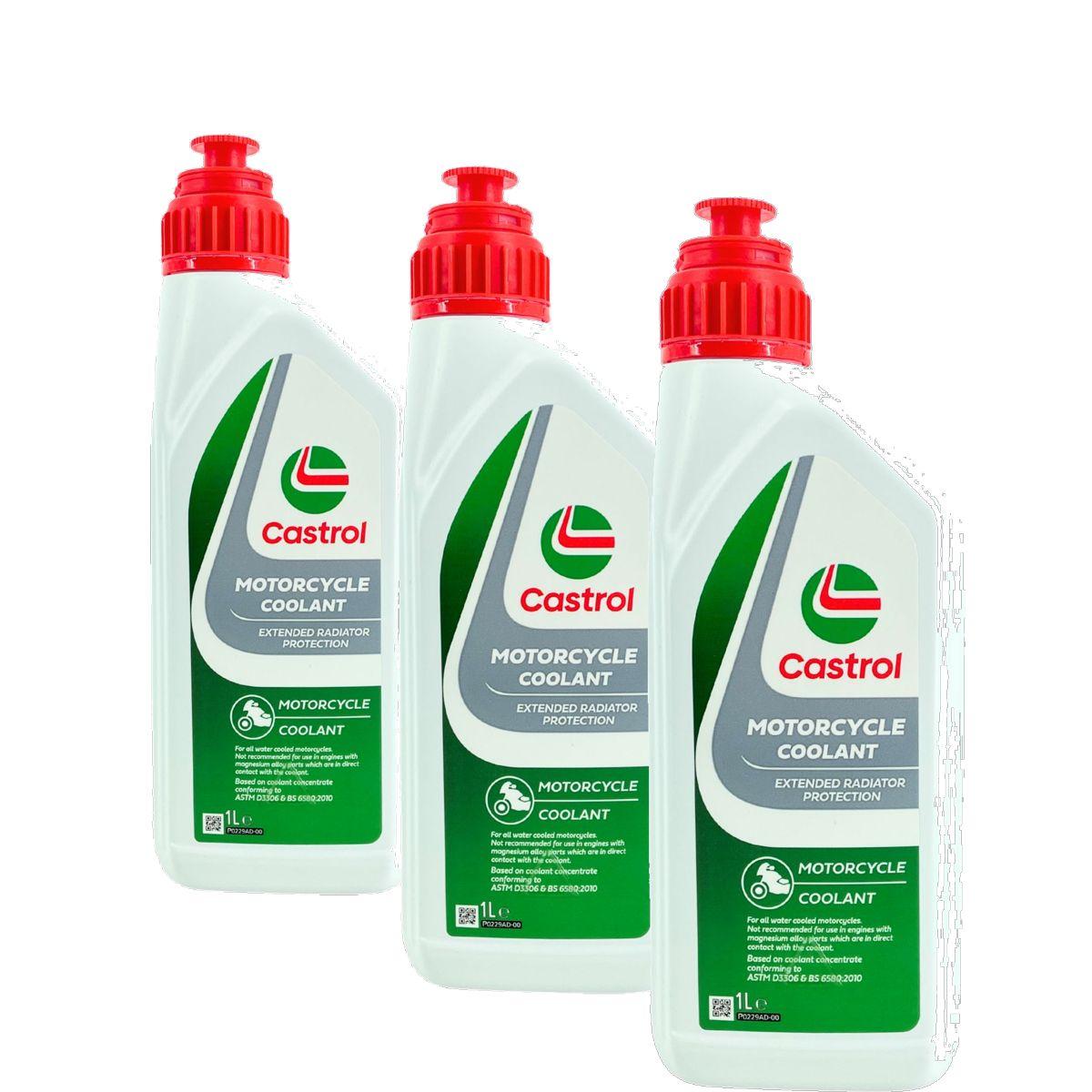 Castrol Motorcycle Coolant Kühlerfrostschutz (-24 °C) gebrauchsfertig für Motorräder 3x1 Liter