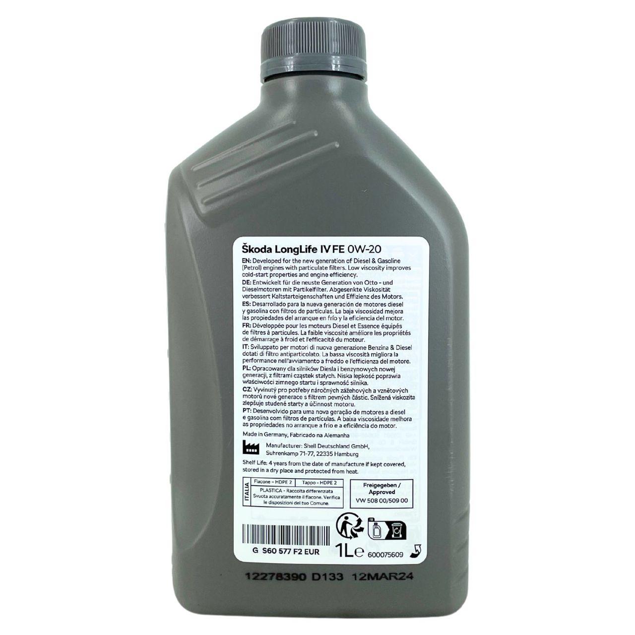 Original Skoda LongLife IV/4 FE SAE 0W-20 508.00 / 509.00 1 Liter