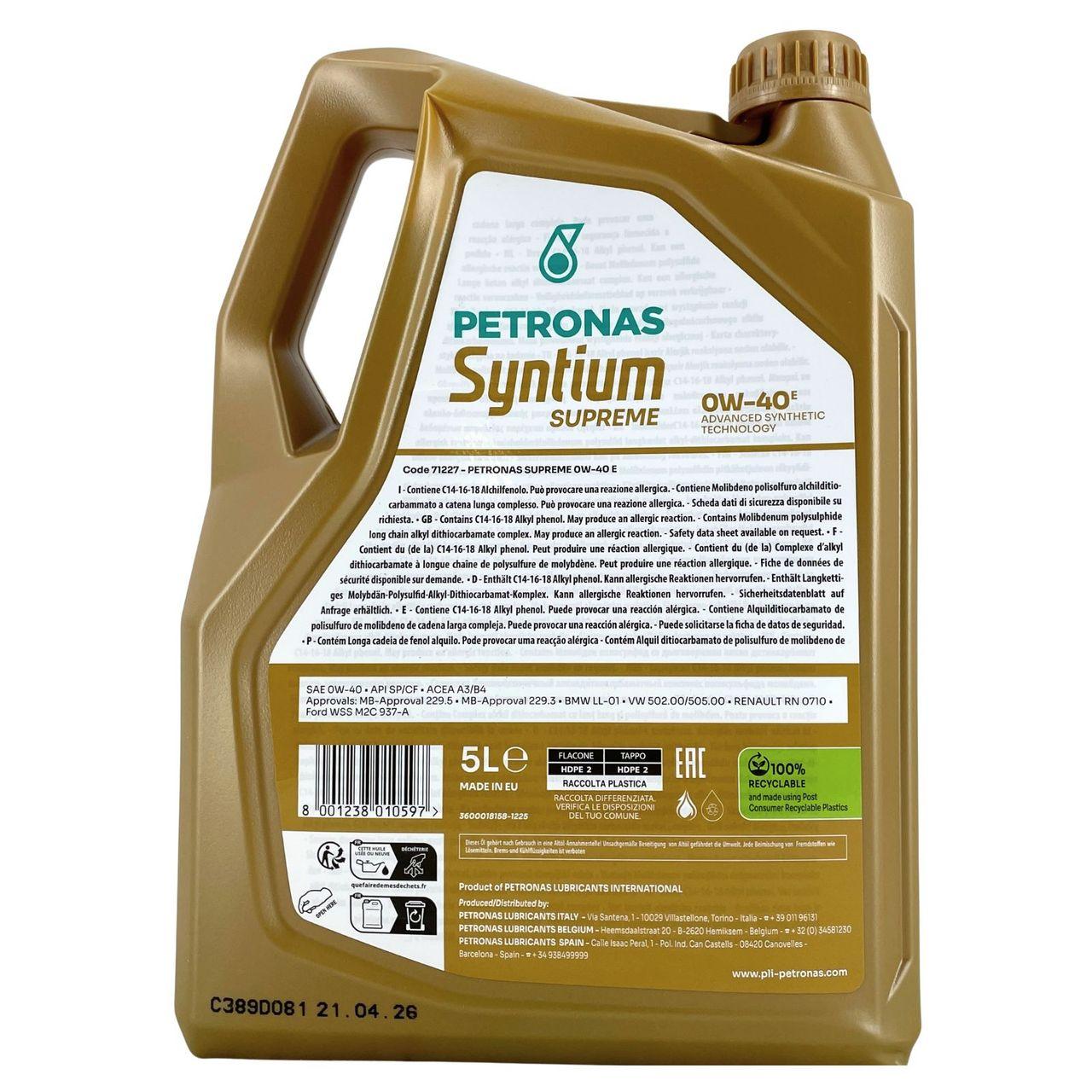 Petronas Syntium Supreme E 0W-40 5 Liter