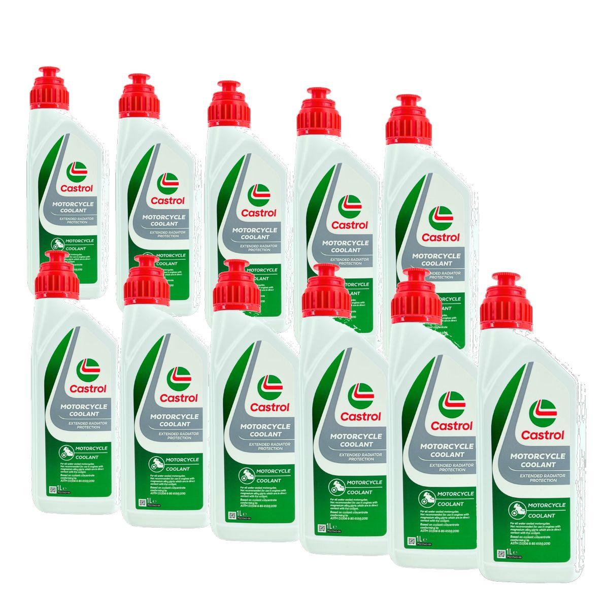Castrol Motorcycle Coolant Kühlerfrostschutz (-24 °C) gebrauchsfertig für Motorräder 11x1 Liter