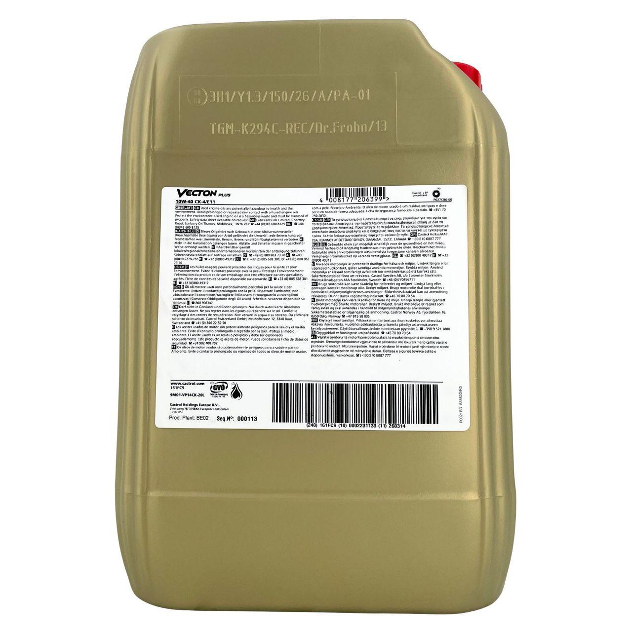 Castrol Vecton Plus 10W-40 CK4/E11 20 Liter