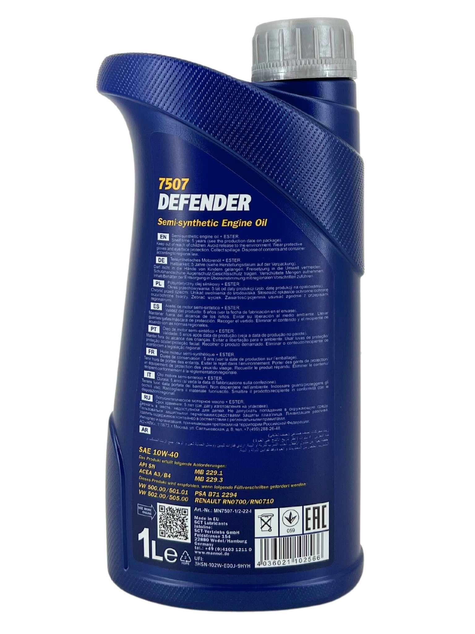 MANNOL Defender 10W-40 Motoröl – 7 Liter | Teil Synthetisch | Für Benzin & Diesel