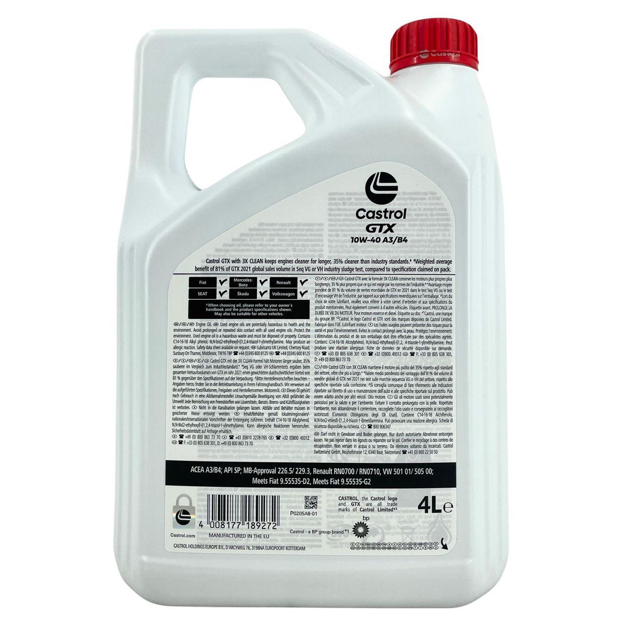 Castrol GTX 10W-40 A3/B4 4 Liter