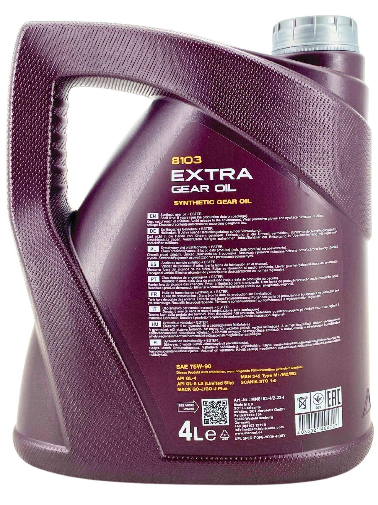 Mannol Extra Gear Oil Getriebeöl 75W-90 GL-4/GL-5 LS 4 Liter